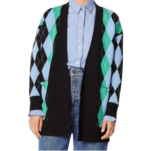 Sandro Prince Argyle Open Cardigan Sweater (Size 2 / Med) - Picture 2 of 8